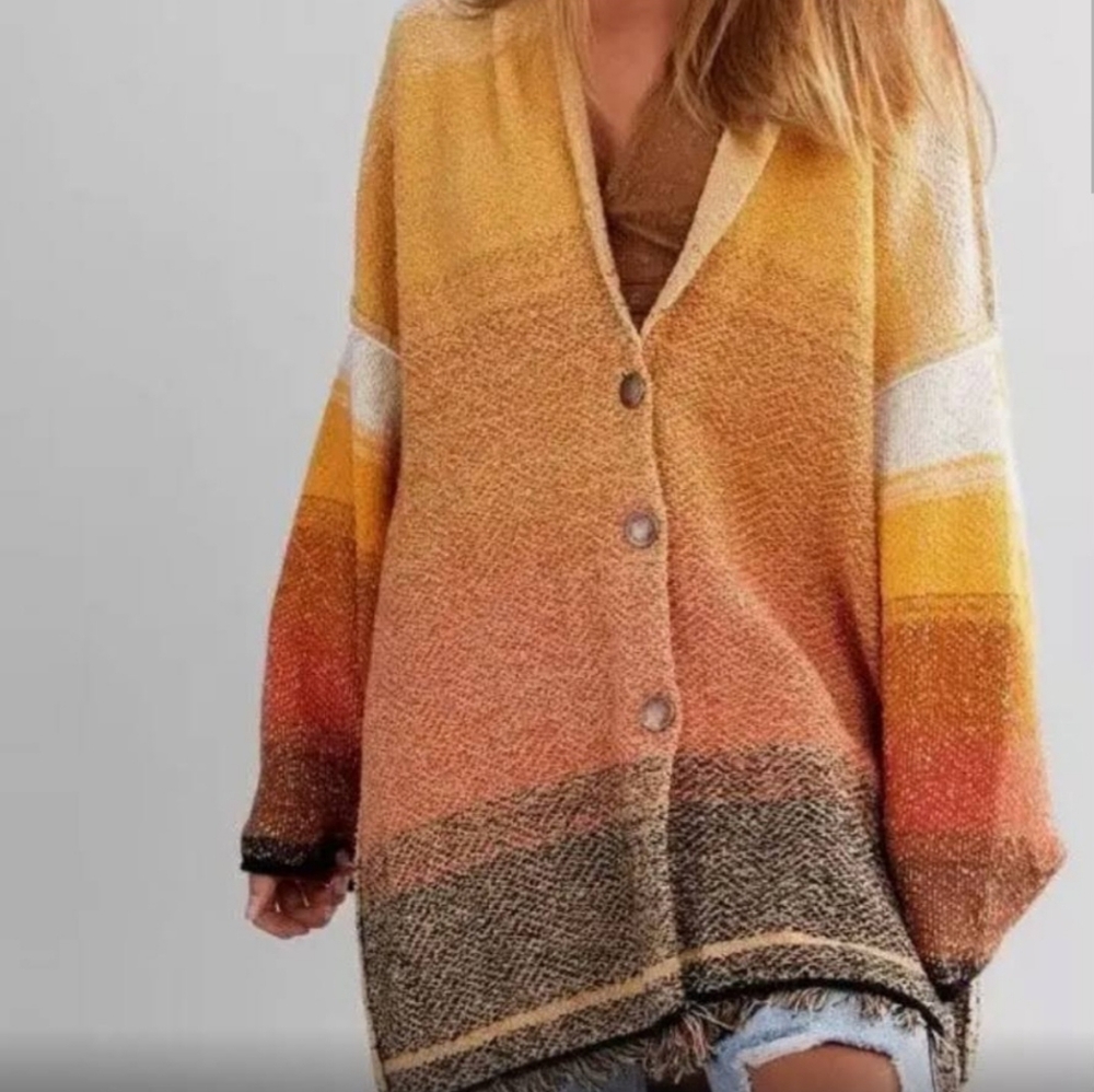 Free People Oversized Sunset Park Cardigan Sweater Low Sun Combo Size Large - Picture 1 of 10
